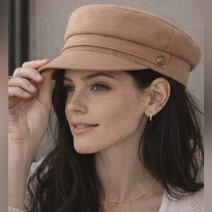 LACK OF COLOR LOLA TAUPE TAN CARMEL LIGHT BROWN SUEDE BAKER BOY CAP SMALL NWT